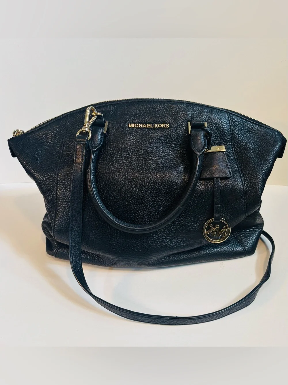 MICHAEL KORS Black Pebbled Leather Tote Satchel Large